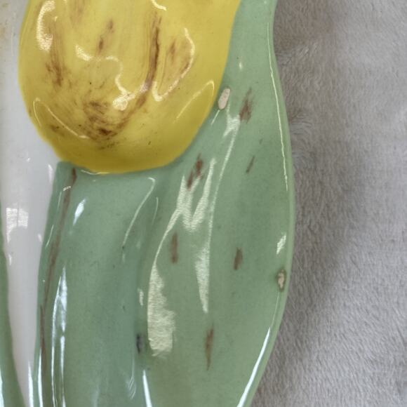 Vtg Yellow Tulip Double Spoon Rest 1975 Holland Mold Handpainted Initialed Chrty - Picture 8 of 11